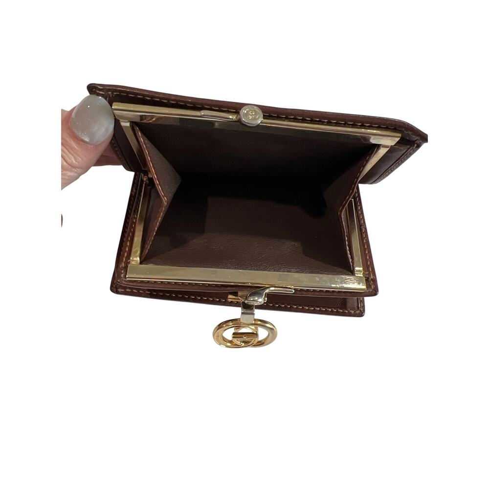 Gucci GG Leather Bifold Wallet with Kisslock Coin Pouch Vintage 80s Cash & Cards - Picture 8 of 11